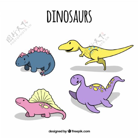 4款卡通恐龙设计矢量素材