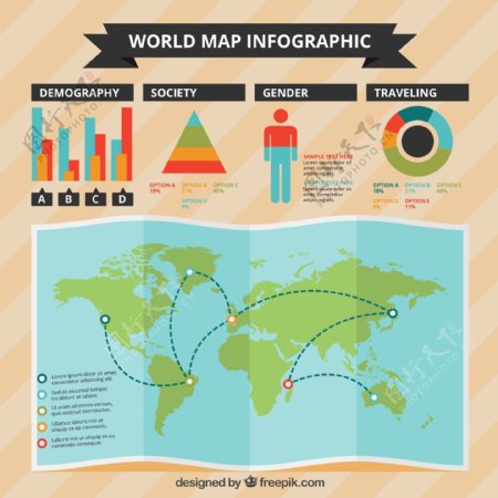 创意世界地图信息图矢量
