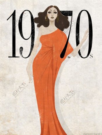 橙色长裙礼服设计图