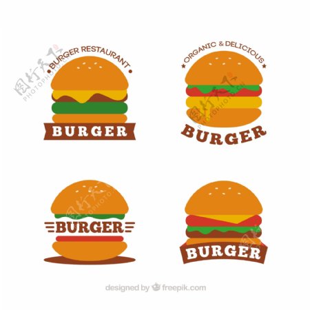 各种扁平风格汉堡标志