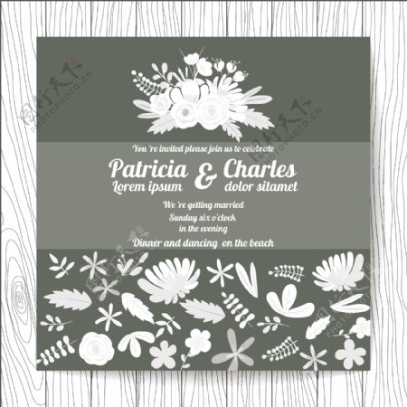花卉装饰图案婚礼邀请卡