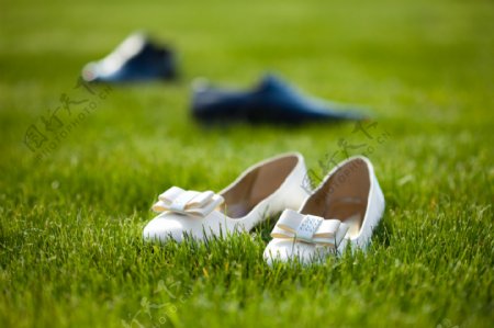 草地上的皮鞋图片