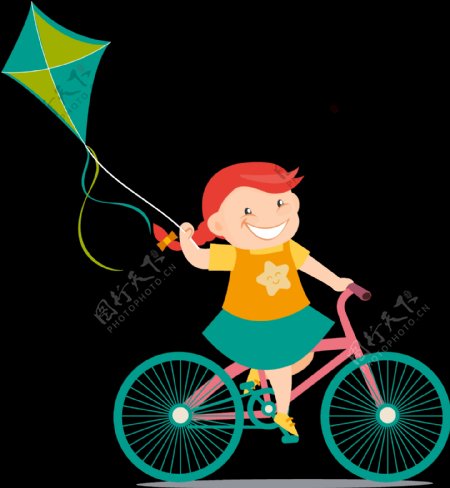 小女孩骑自行车插画免抠png透明图层素材