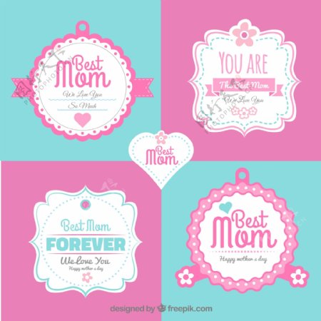 5款粉色母亲节标签矢量素材