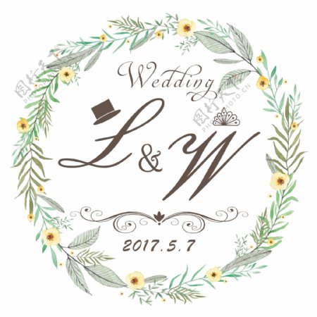 手绘花环婚礼logo