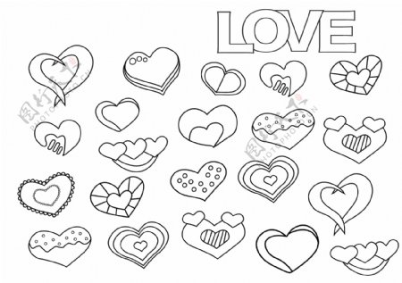 爱心爱情黑白勾线图标icon素材