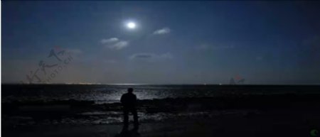 海上月亮海边人物背影特写高清实拍视频素材