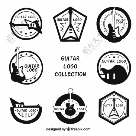手绘各种形状电吉他logo标志