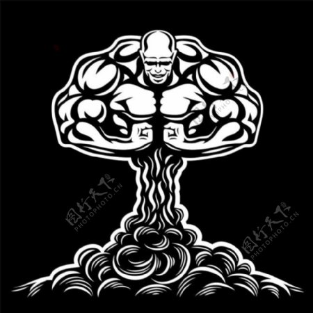 创意肌肉男蘑菇云图片