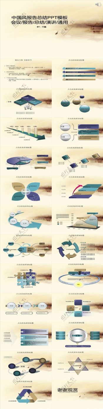 中国风报告总结PPT模板