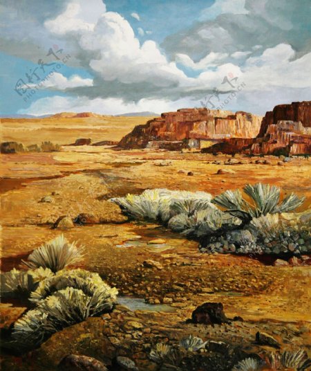 沙漠风景油画写生图片
