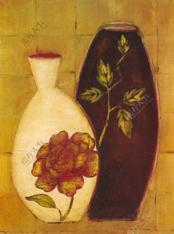 雕刻花朵的花瓶油画图片