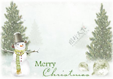 卡通圣诞树与雪人图片