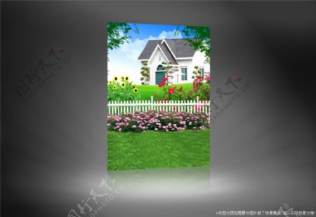别墅与篱笆鲜花影楼摄影背景图片