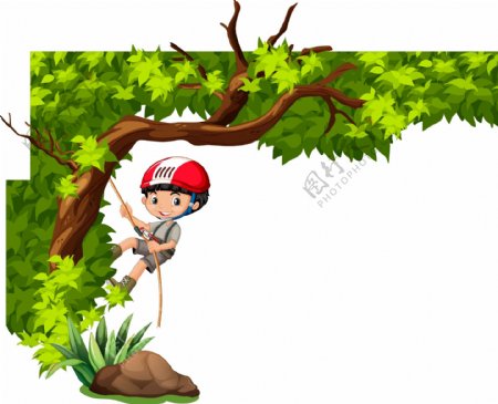 手绘爬树儿童元素