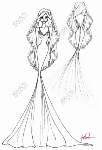 时尚鱼尾裙婚纱设计图