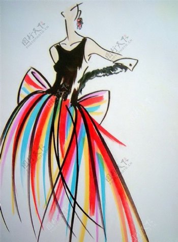 彩色条纹连衣裙设计图