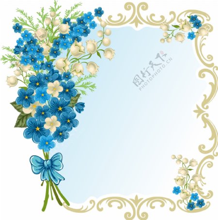 蓝色植物边框