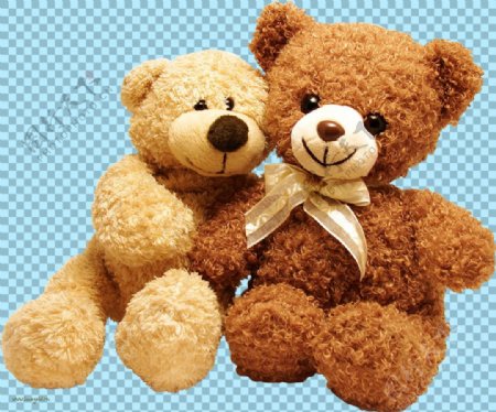 两只可爱熊玩具图片免抠png透明图层素材