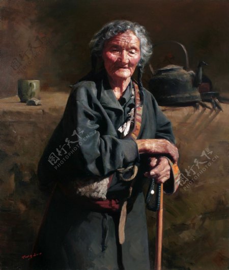 西藏老人油画肖像图片
