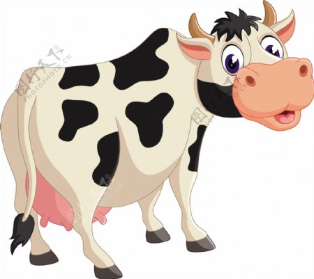 手绘回头望的一只奶牛