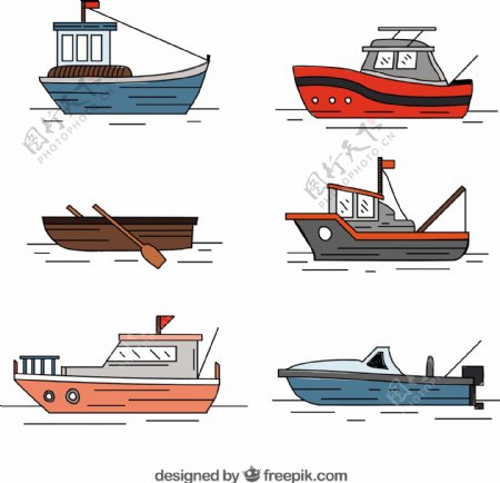 各种手绘渔船插图