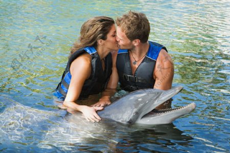 接吻的夫妻与海豚图片