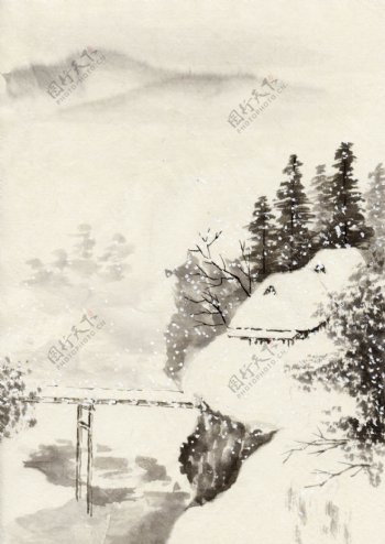 水墨雪景国画图片