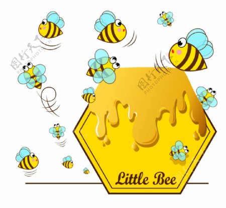 卡通小蜜蜂和蜂巢