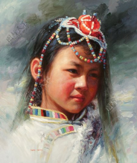 藏族小女孩油画图片
