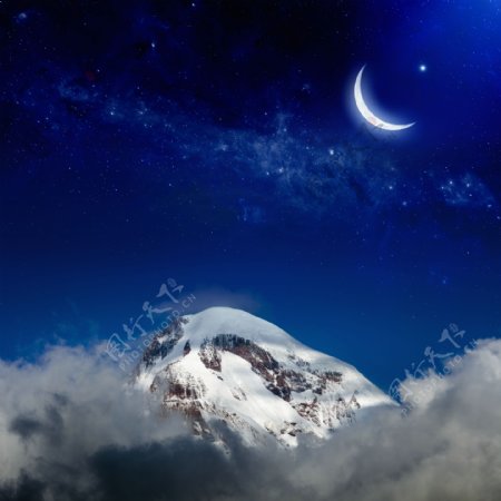 雪山与夜空景色图片