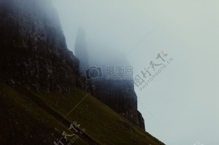 山岩石雾有雾悬崖石头苏格兰