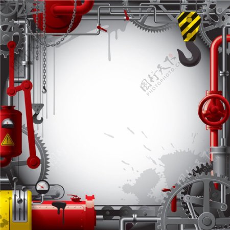 红色机械管道框架设计图片