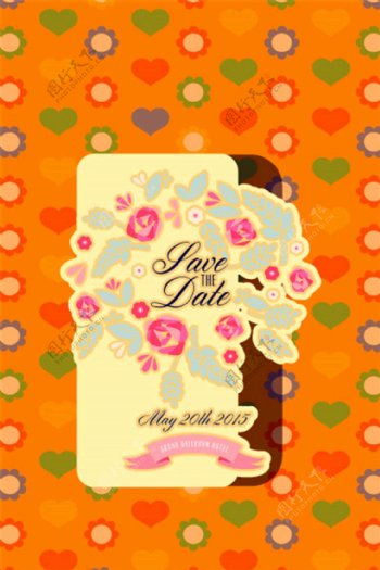 爱心花朵背景与婚礼花朵贺卡图片