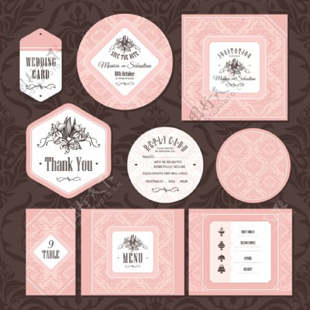 粉色花朵婚礼贺卡模板下载