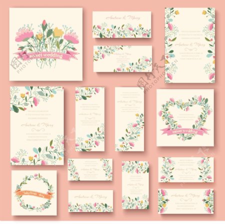 水彩植物花朵婚礼卡片模板下载