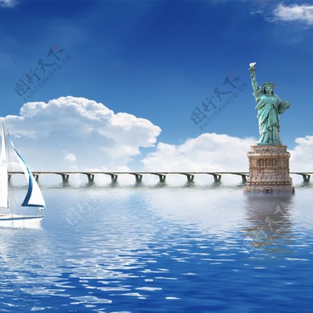湖面桥梁风景装饰画