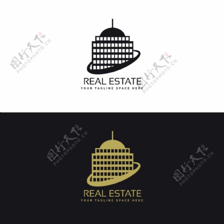 黑色和金色标志与建筑物