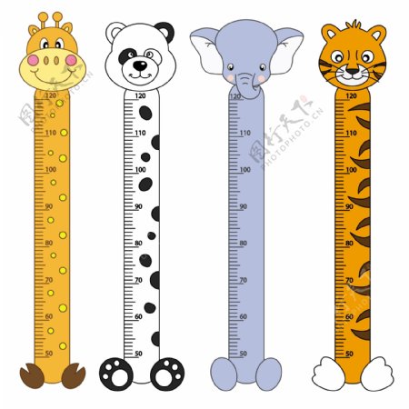 动物幼儿园卡通小尺子工具矢量设计素材