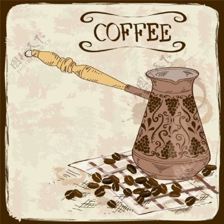 咖啡具和咖啡豆图片