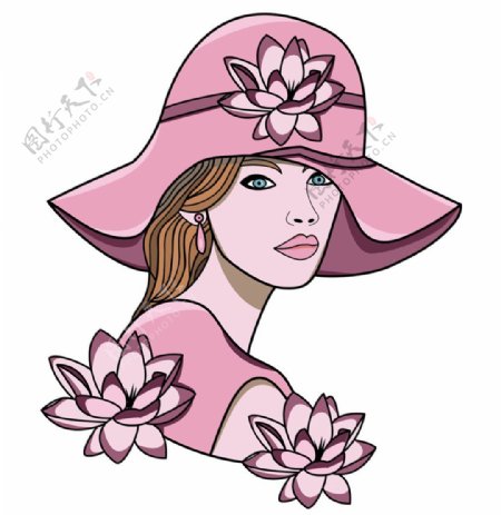莲花和帽子美女图片