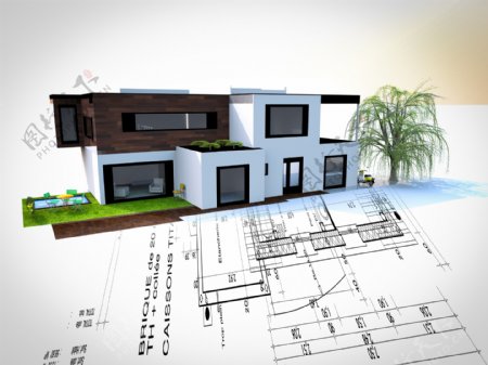 图纸上的房屋建筑模型图片