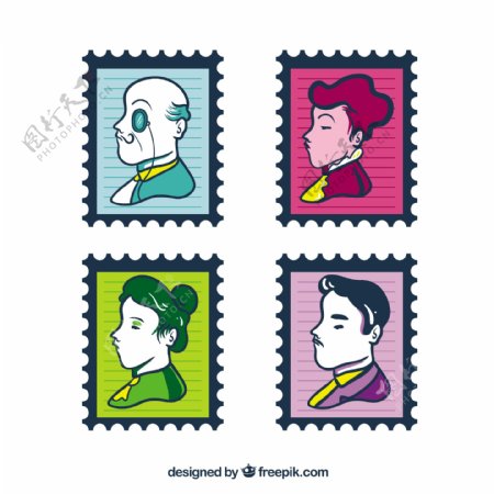 彩色装饰肖像邮票设计模板