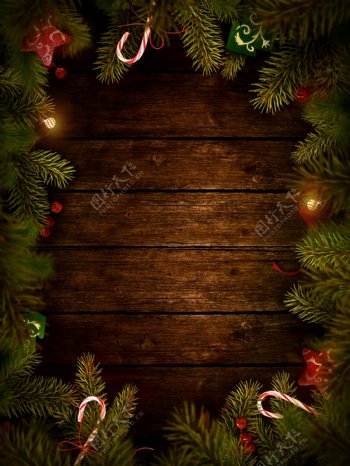圣诞树边框与木板图片