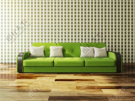 地板上的绿色沙发