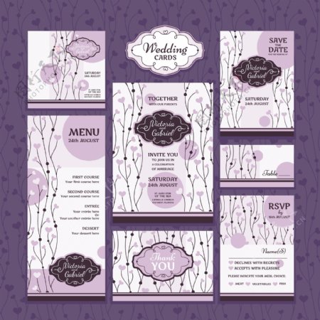 紫色植物花朵婚礼卡片模板下载