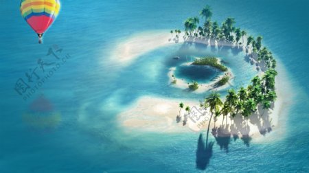 鸟瞰岛屿气球海面