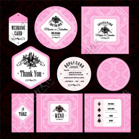 粉色花纹婚礼卡片图片