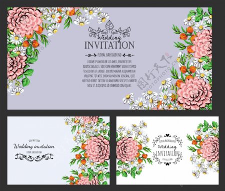 粉色盛开的花朵婚礼卡片矢量素材
