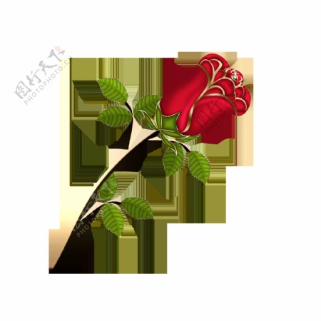 简约红色玫瑰花元素